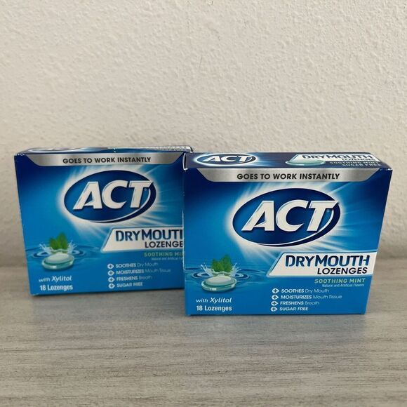 ACT Dry Mouth Lozenges Soothing Mint With Xylitol - 18 Count- 2 Boxes - Picture 1 of 5